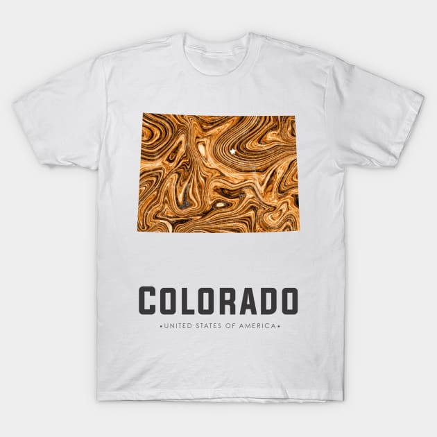 Colorado state map abstract Golden brown T-Shirt by StudioGrafiikka